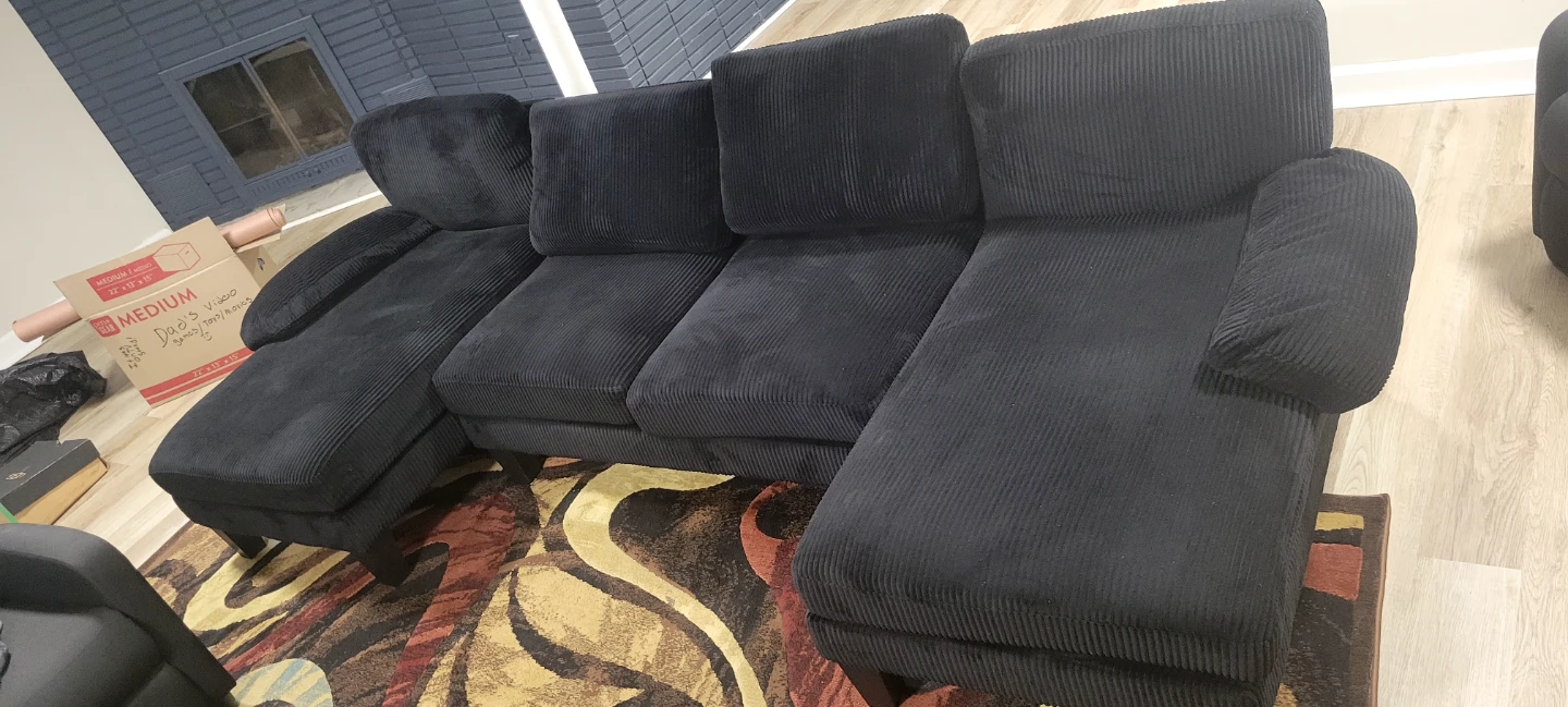Black Corduroy Sectional Sofa - photo 2