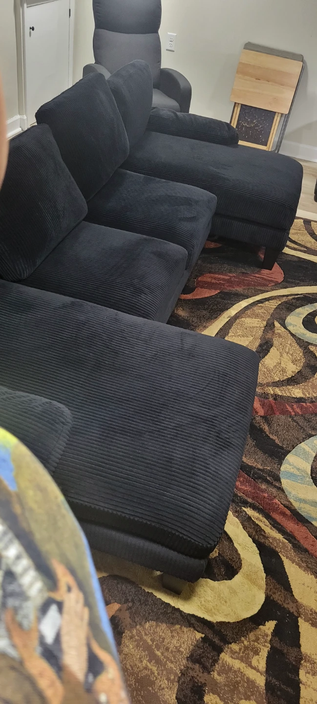 Black Corduroy Sectional Sofa - photo 3