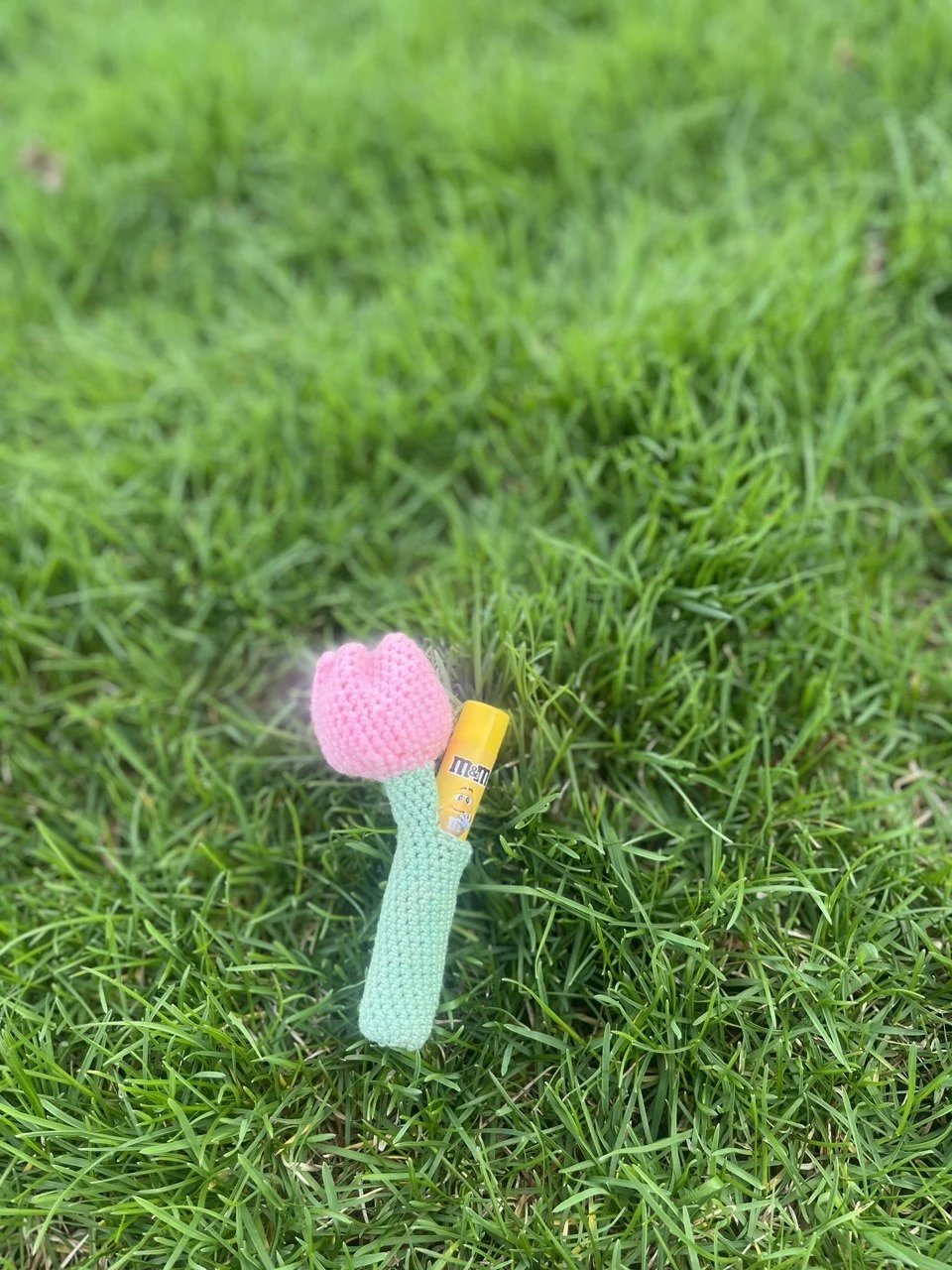 Crocheted Pink Tulip Keychain