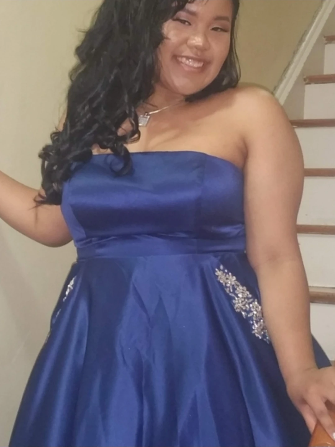 Royal Blue Strapless Prom Dress with Embellishments