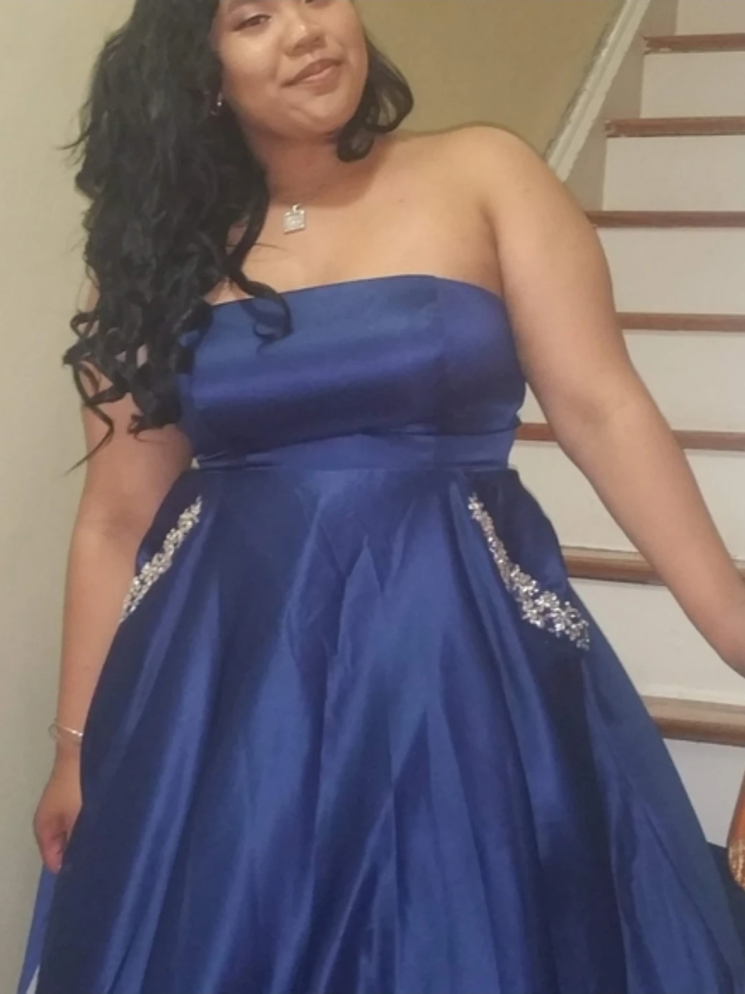 Royal Blue Strapless Prom Dress with Embellishments - photo 2