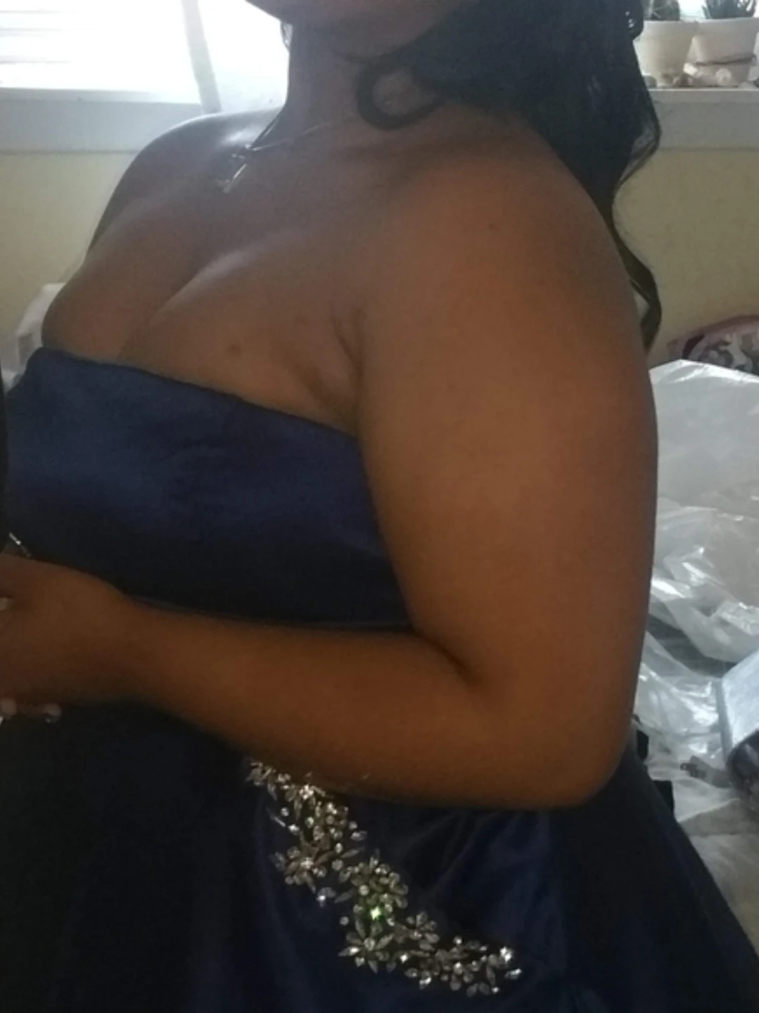 Royal Blue Strapless Prom Dress with Embellishments - photo 3