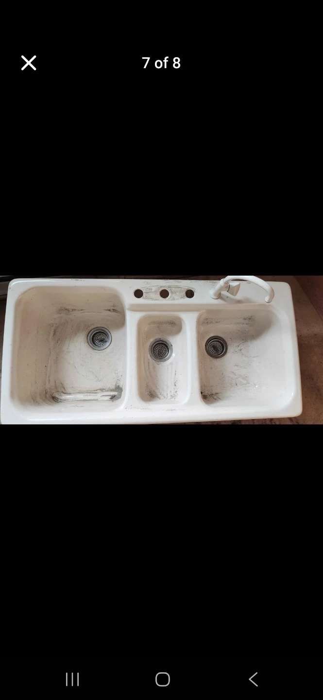 White 3-Basin Kitchen Sink with Faucet