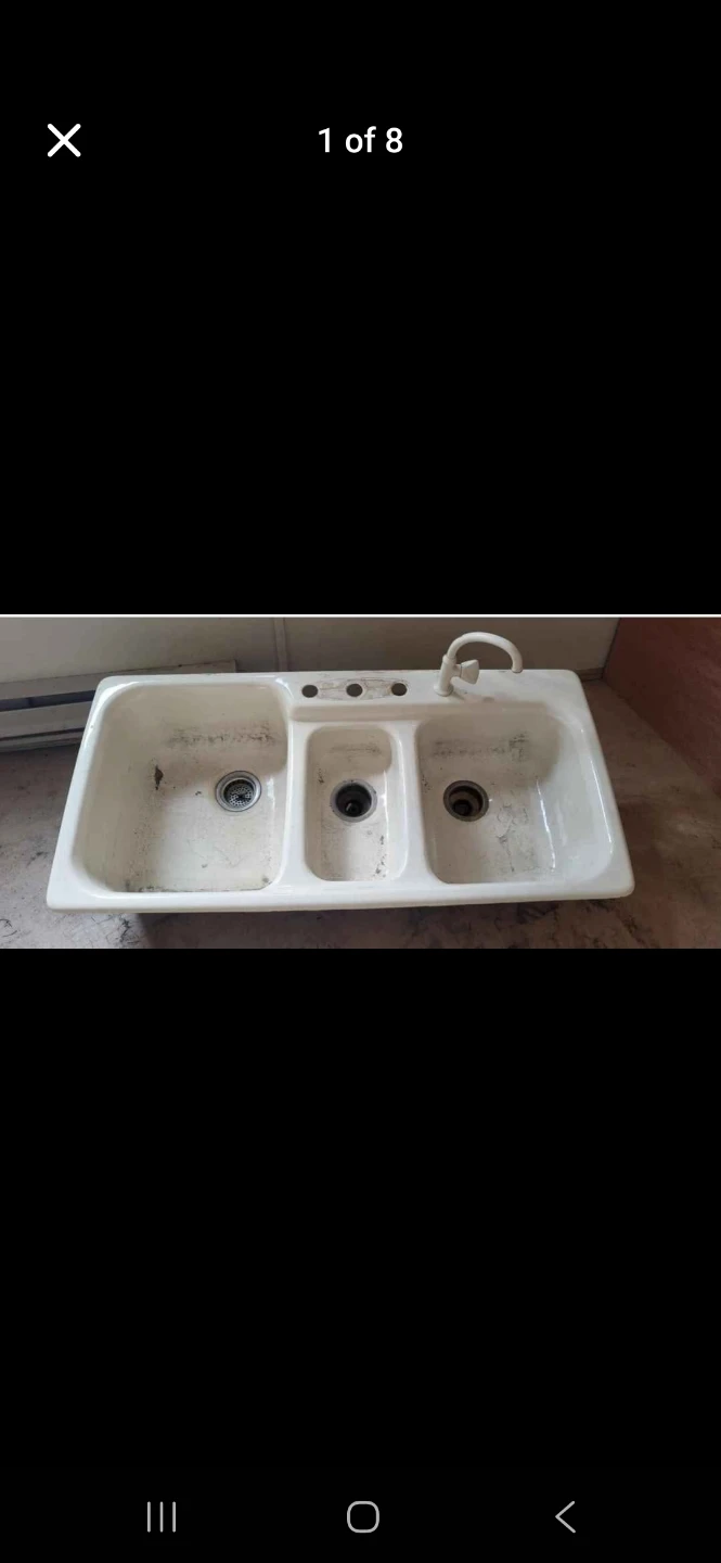 White 3-Basin Kitchen Sink with Faucet - photo 5