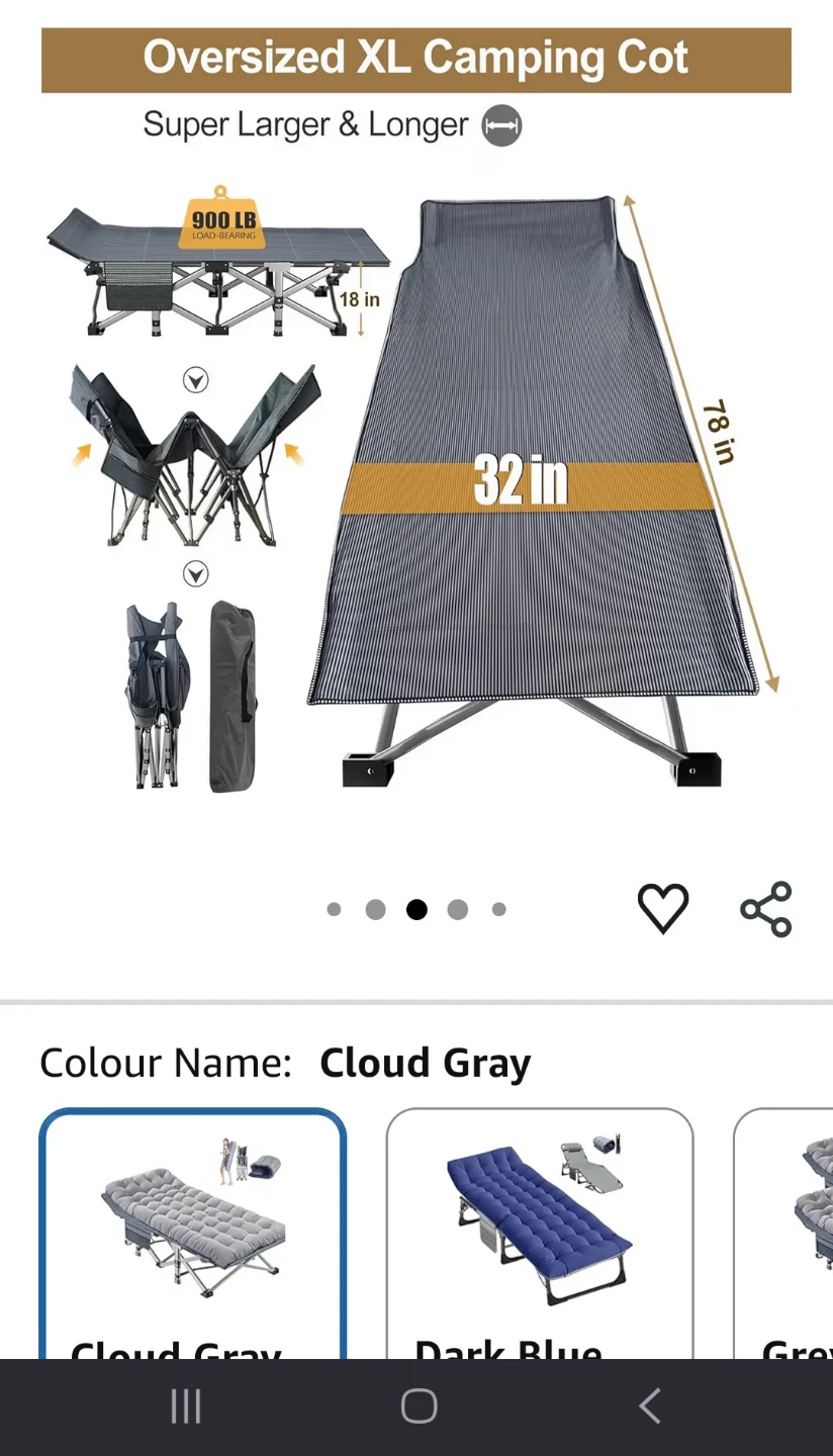 Folding Camping Cot with Padded Mattress