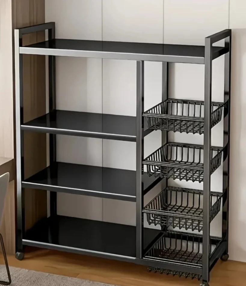 Black Metal Kitchen Baker's Rack with Shelves and Baskets