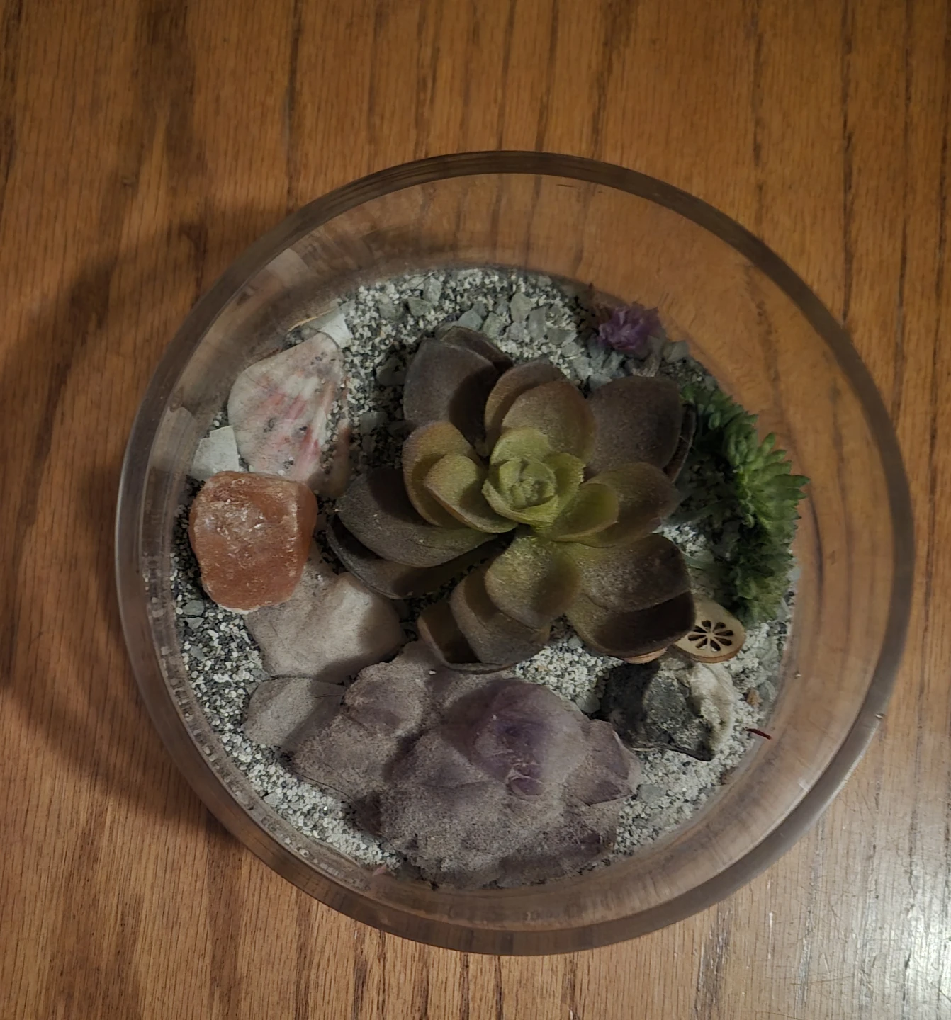 Artificial Succulent Terrarium with Rocks and Crystals