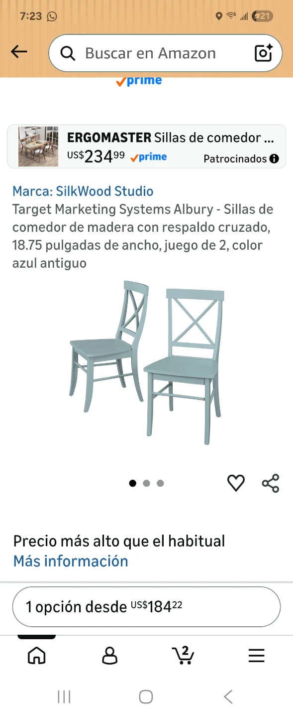 Set of 2 Blue Cross-Back Dining Chairs