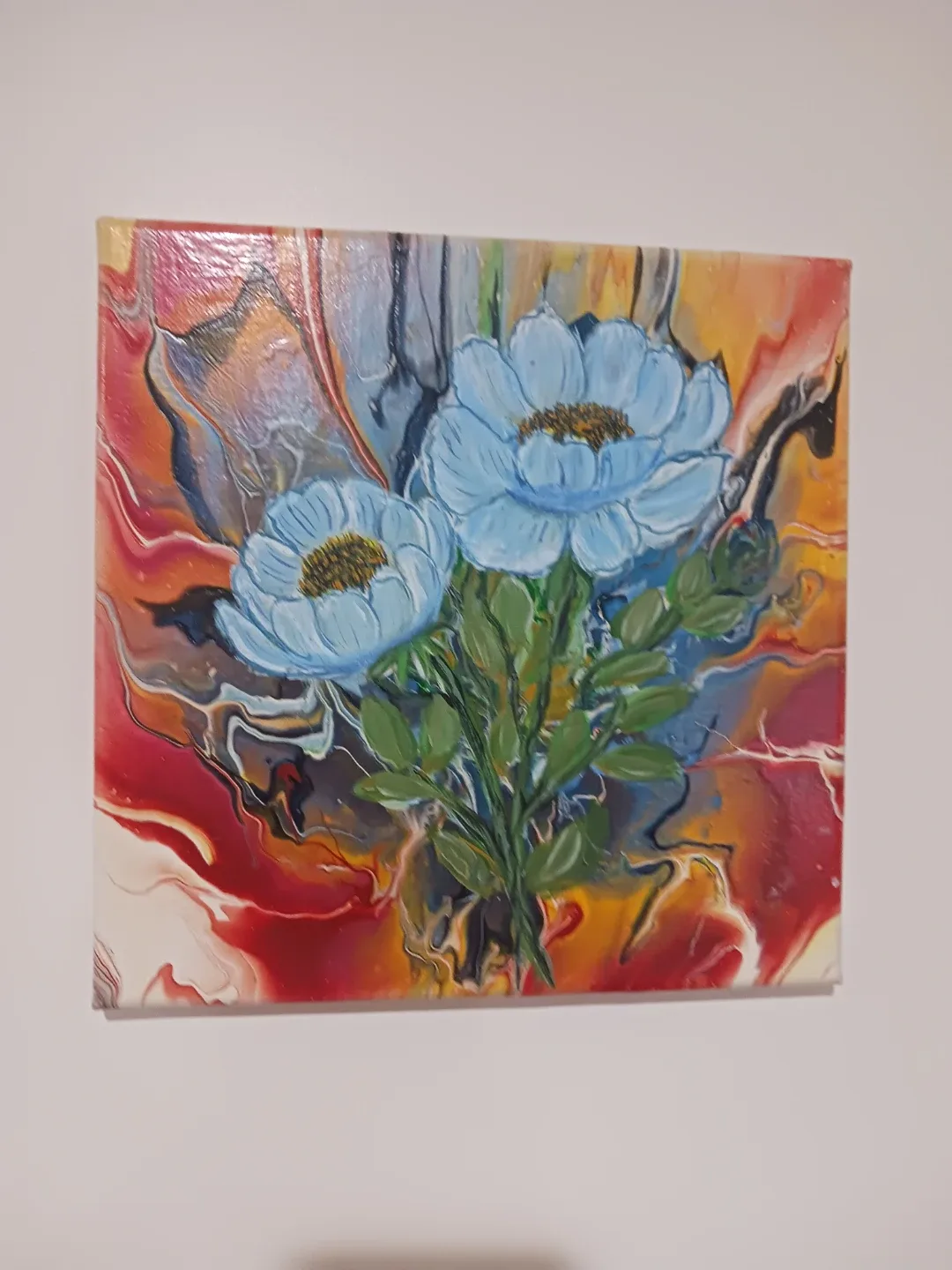 Abstract Blue Flowers Painting hand painted