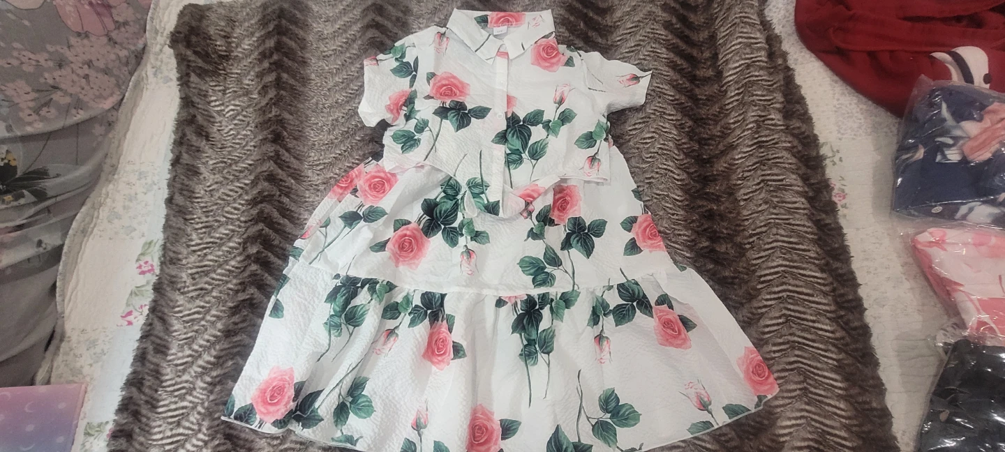 Girls White Rose Print Dress - photo 2