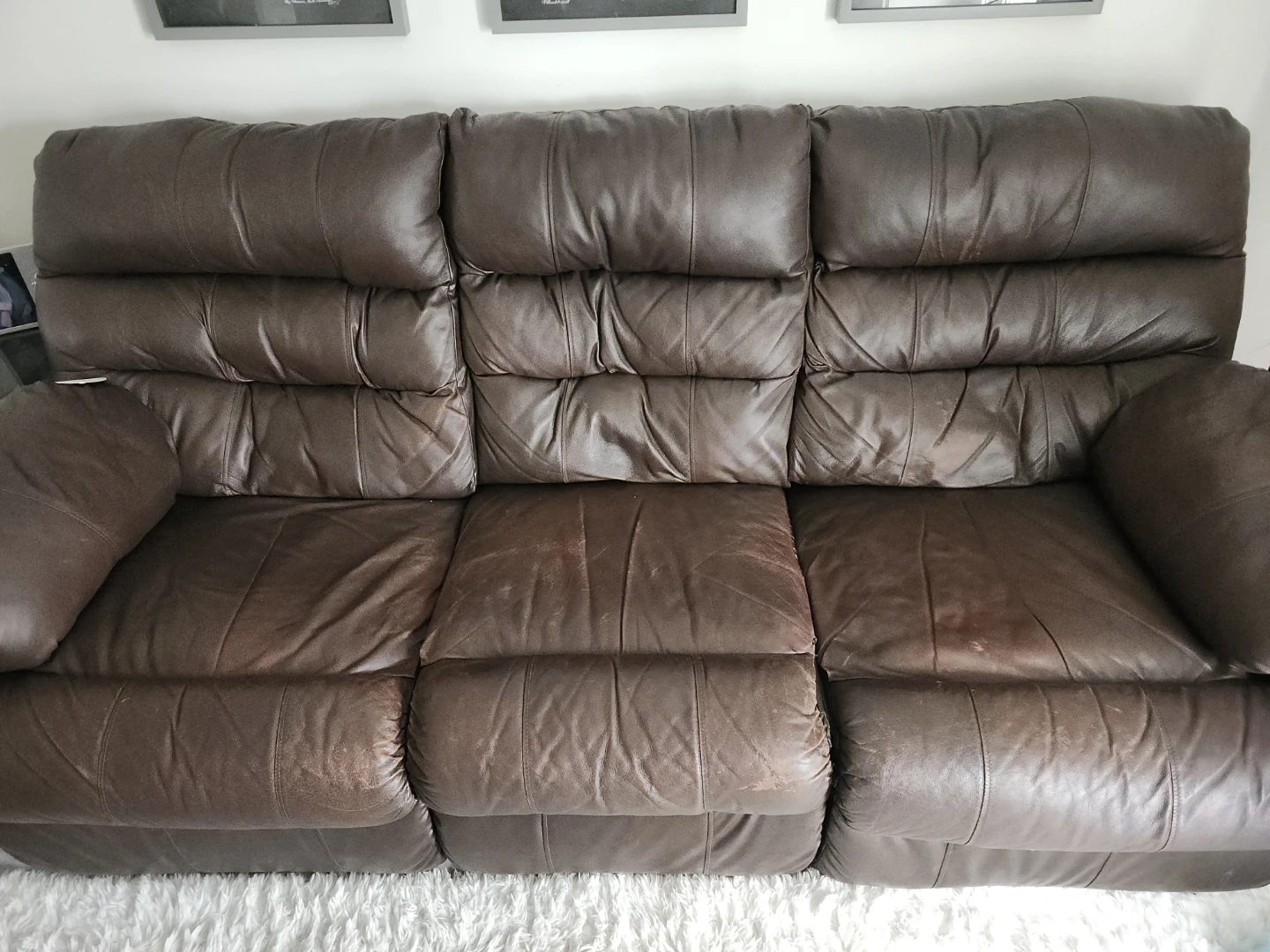 Brown Leather 3-Seater Couch