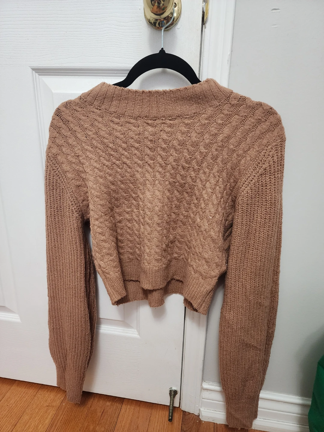 Brown Cable Knit Cropped Sweater - Size M