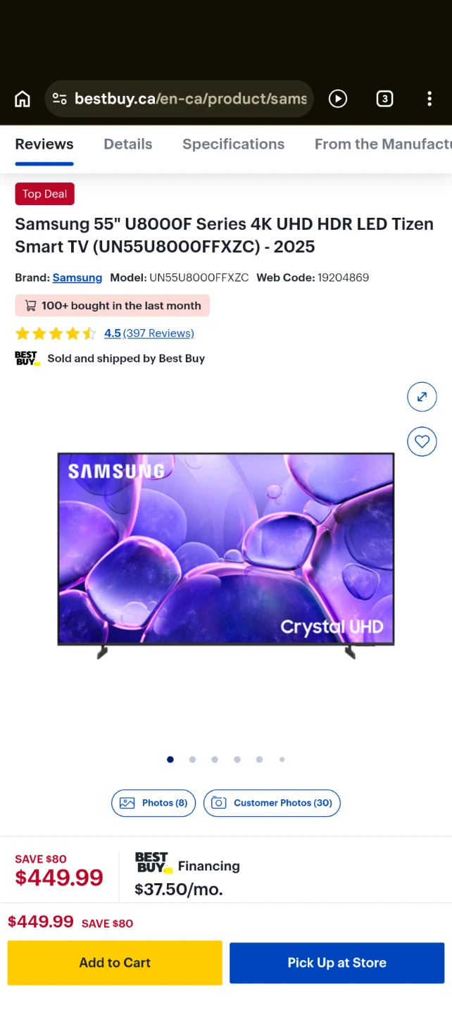 Samsung 55" Crystal UHD U8000F Series 4K Smart TV - photo 2