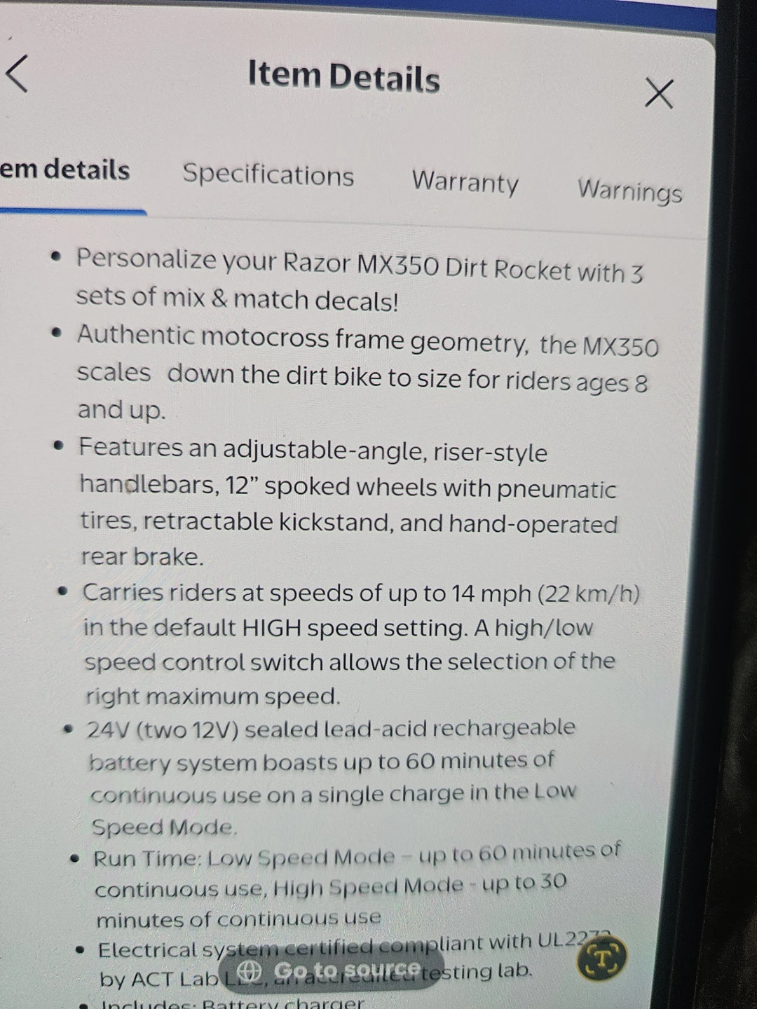 Razor MX350 Dirt Rocket Electric Bike - photo 5