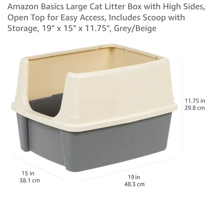 Amazon Basics Large Cat Litter Box with Scoop, Grey/Beige