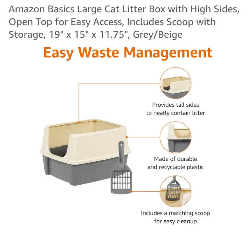 Amazon Basics Large Cat Litter Box with Scoop, Grey/Beige - photo 2