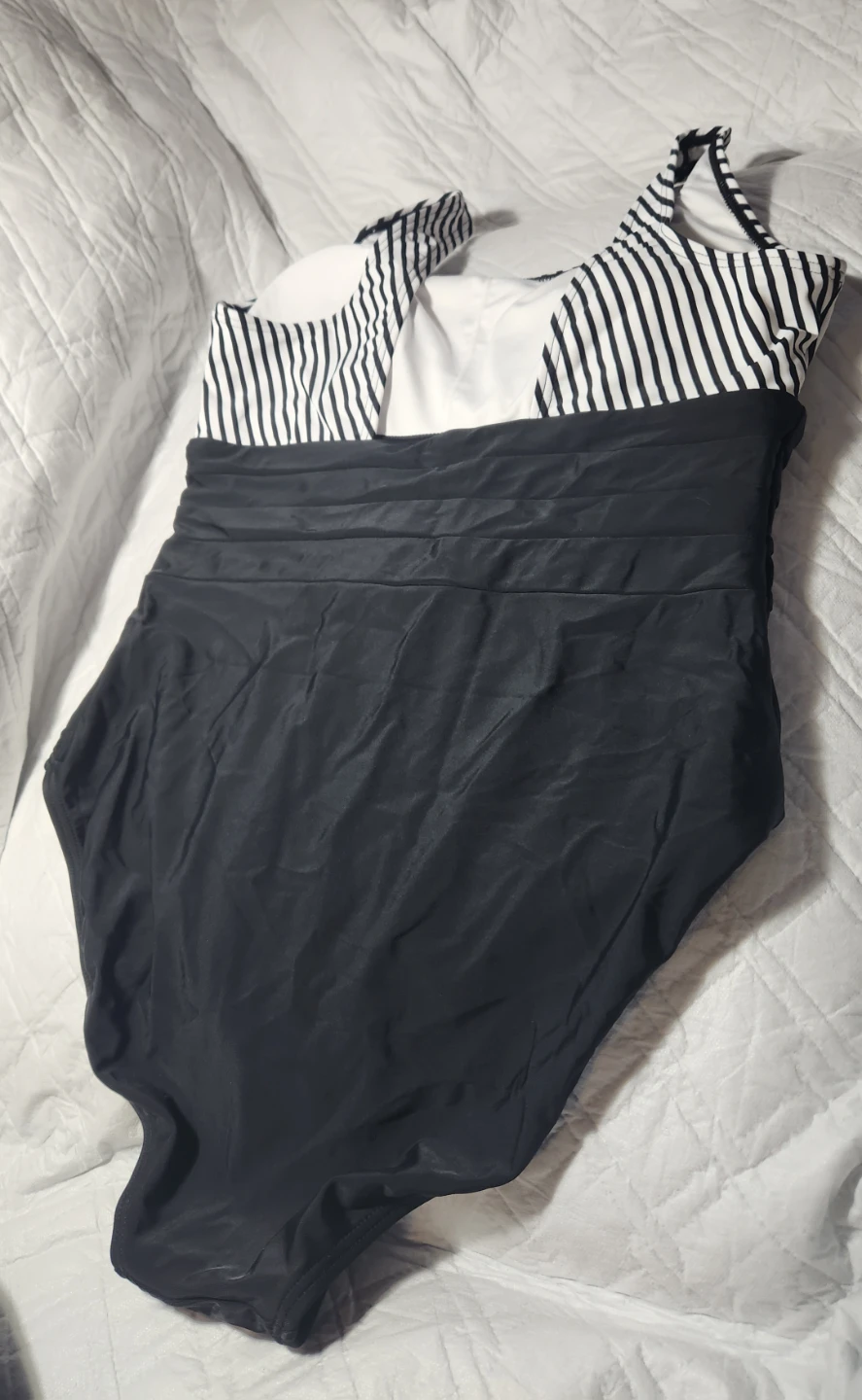 Women's Striped and Black One-Piece Swimsuit - Size L