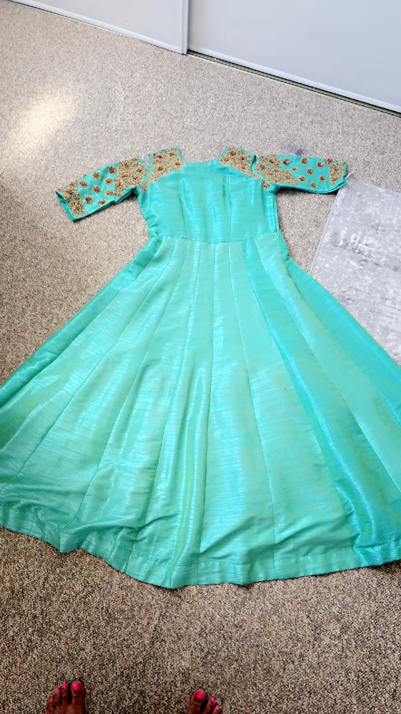 Aqua Blue Anarkali Dress with Gold Embroidery