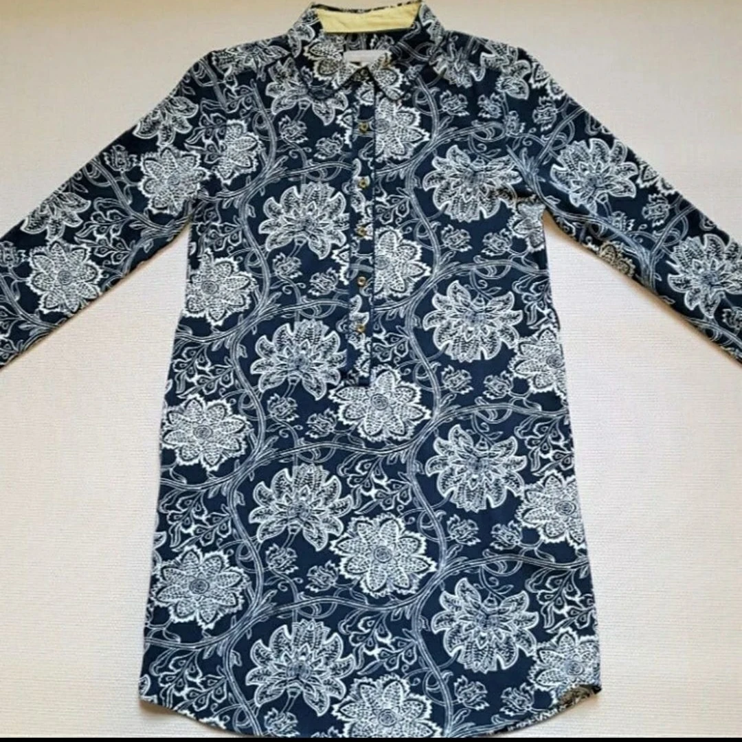 Navy floral print button-up shirt dress - photo 3