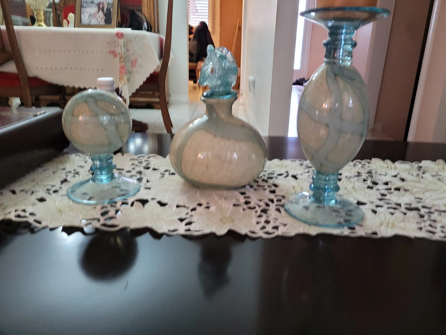 Set of 3 Decorative Glass Vases/Candle Holders