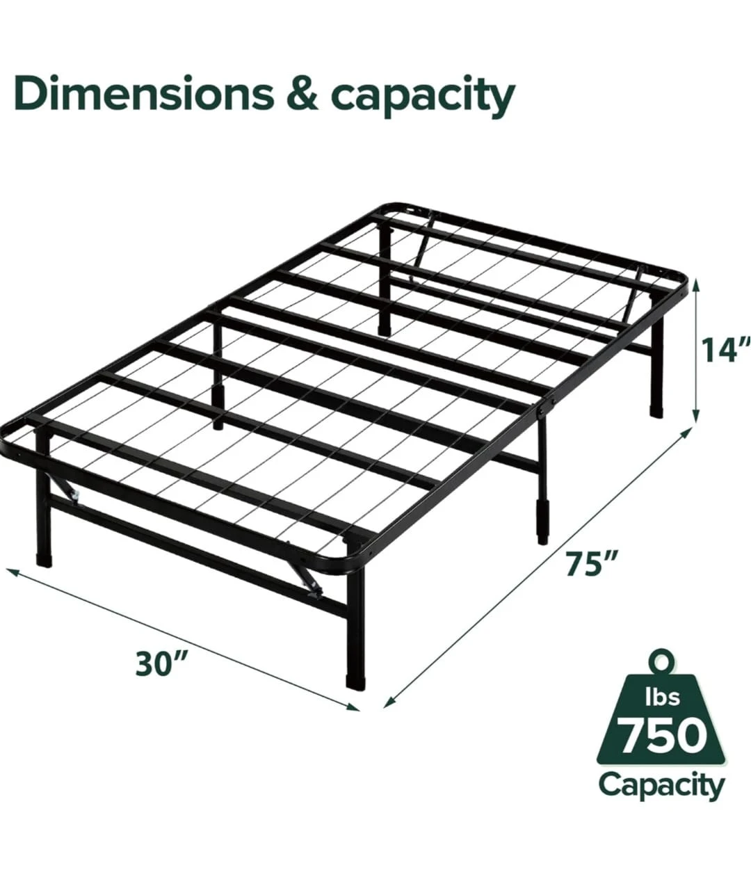 Metal Bed Frame Twin 30" x 75" - Black