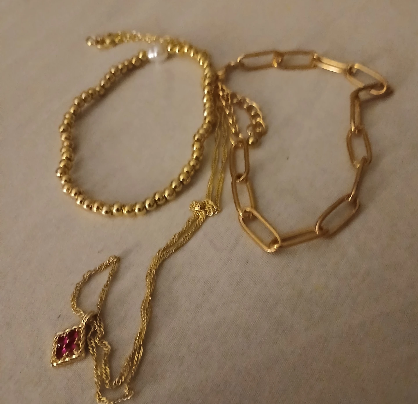 Gold-tone Beaded Bracelet and Necklaces Set