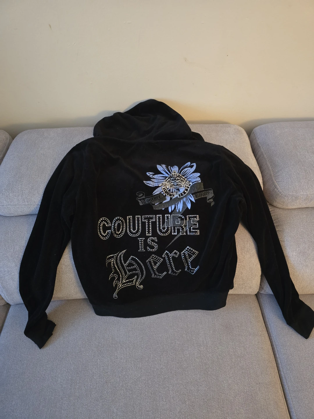 Juicy Couture Black Velour Hoodie with Embellishments