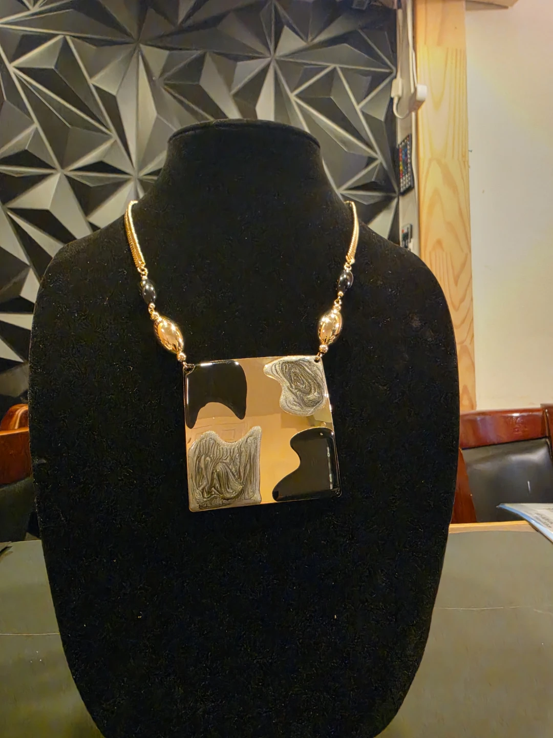 Gold Tone Statement Necklace with Black and Gold Beads - photo 2