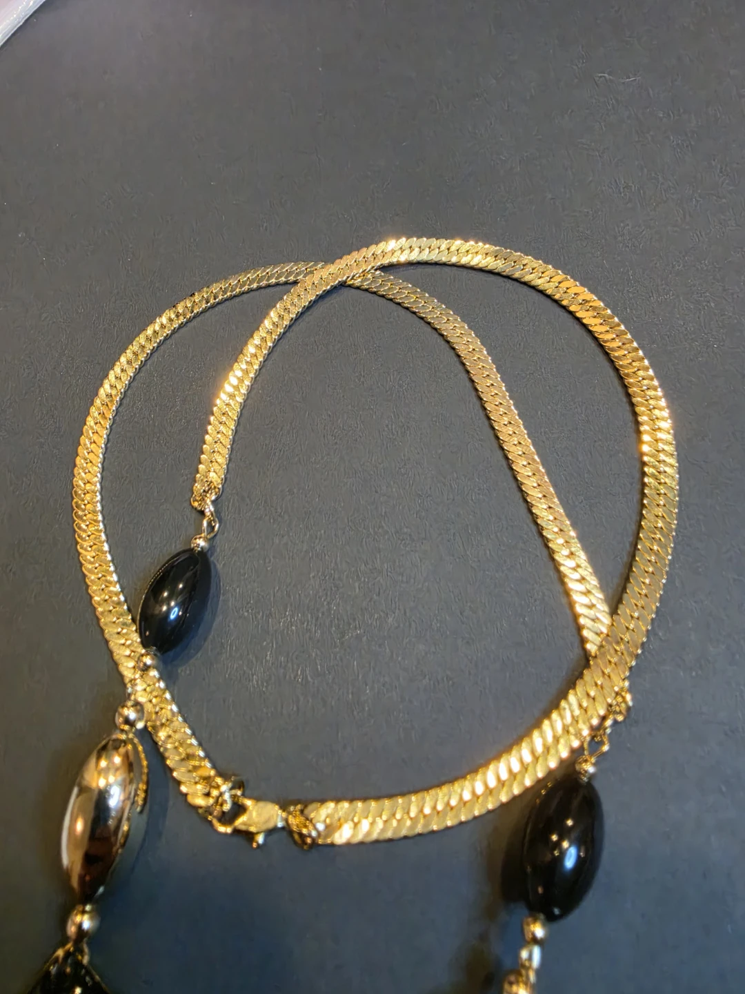 Gold Tone Statement Necklace with Black and Gold Beads - photo 5