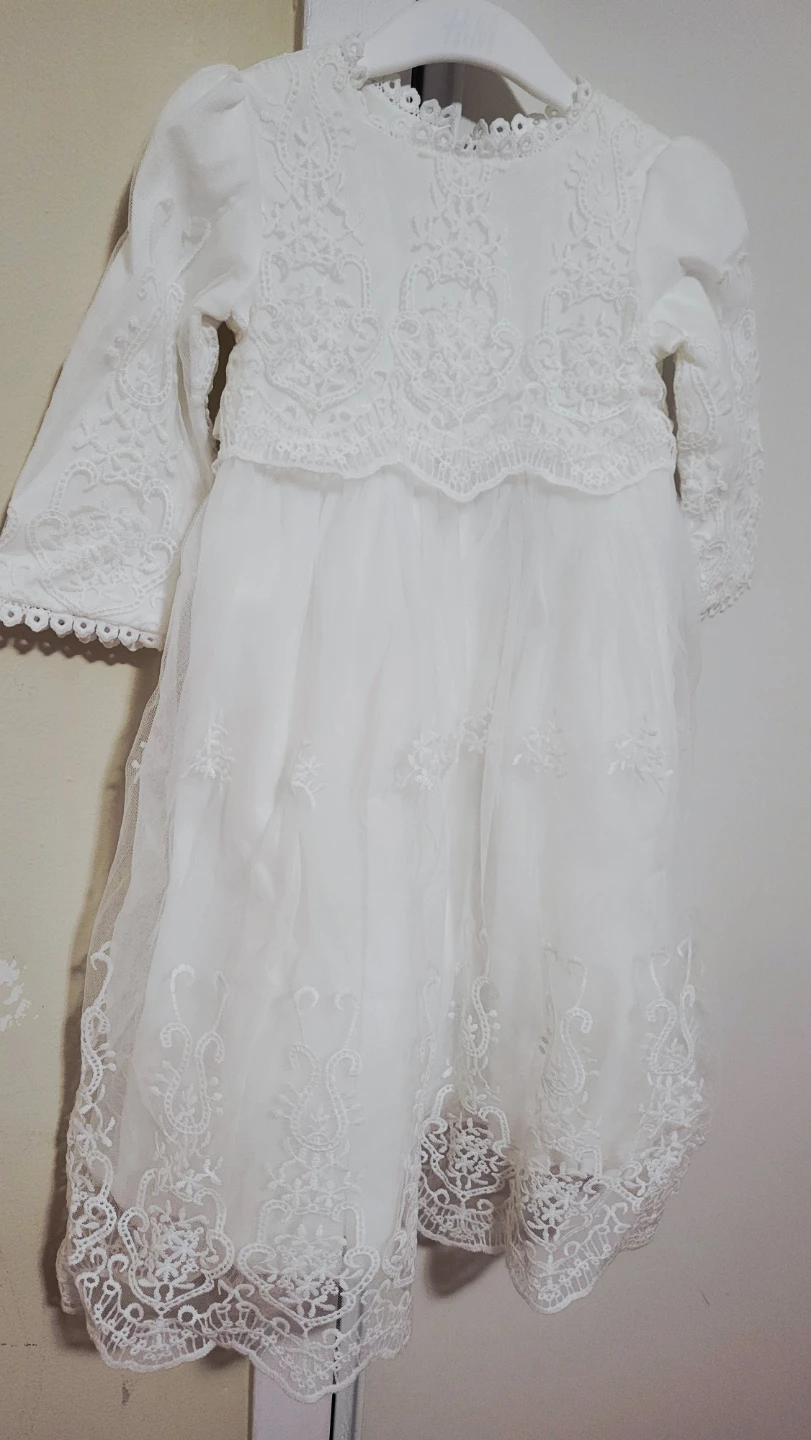 White Lace Baby Bonnet and Dress Set