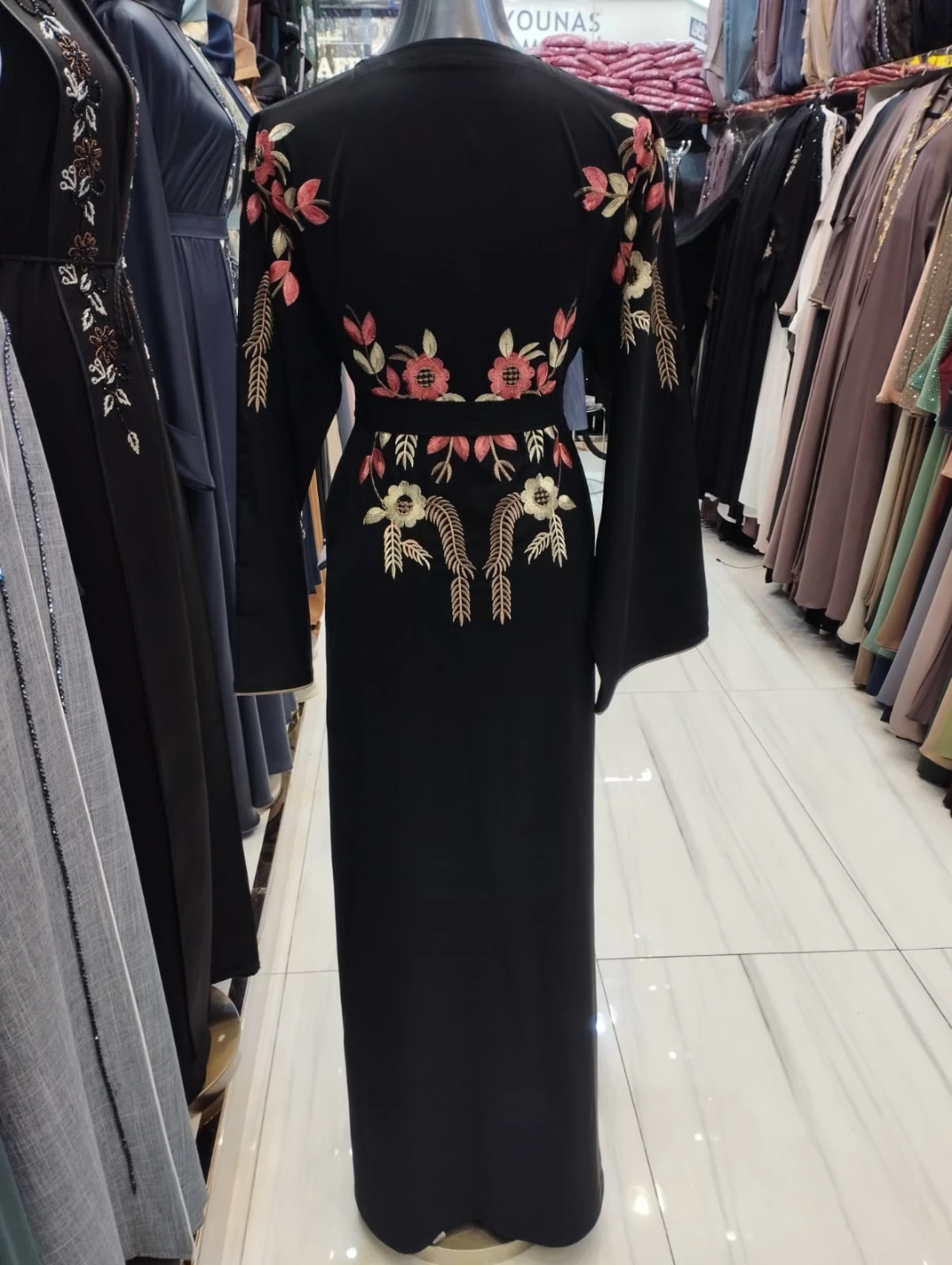 Black Abaya with Embroidered Flowers