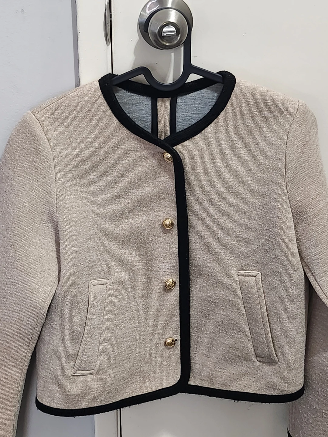 Zara Beige Textured Cropped Jacket