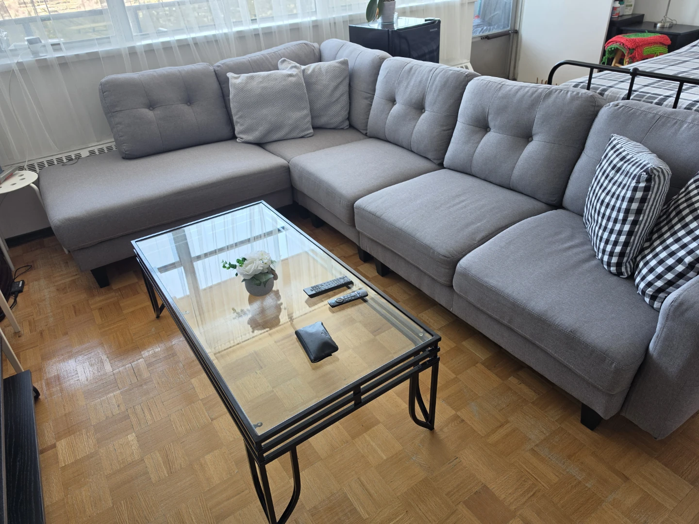 Grey Sectional Sofa with Tufted Back Cushions - photo 2