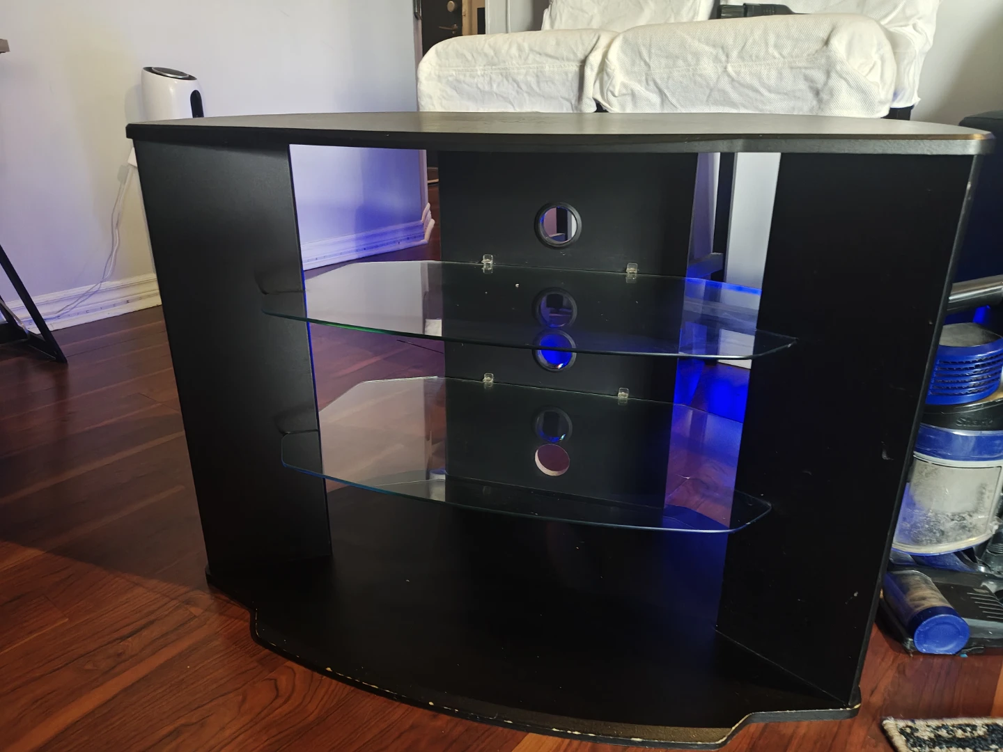 Black Corner Media Stand with Glass Shelves
