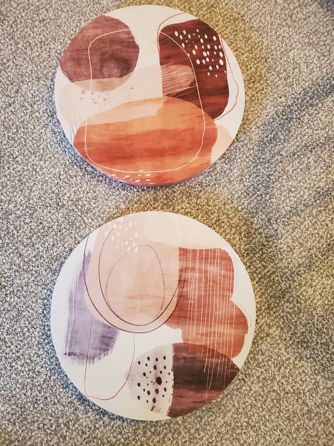 Set of 2 Round Abstract Art Canvas Wall Decor