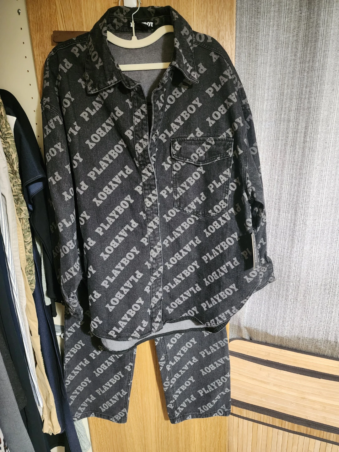 Playboy All-Over Logo Denim Shirt & Pants Set