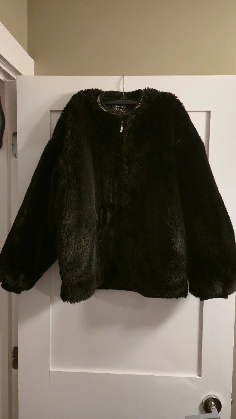 Zara Basic Faux Fur Jacket - Black - XS