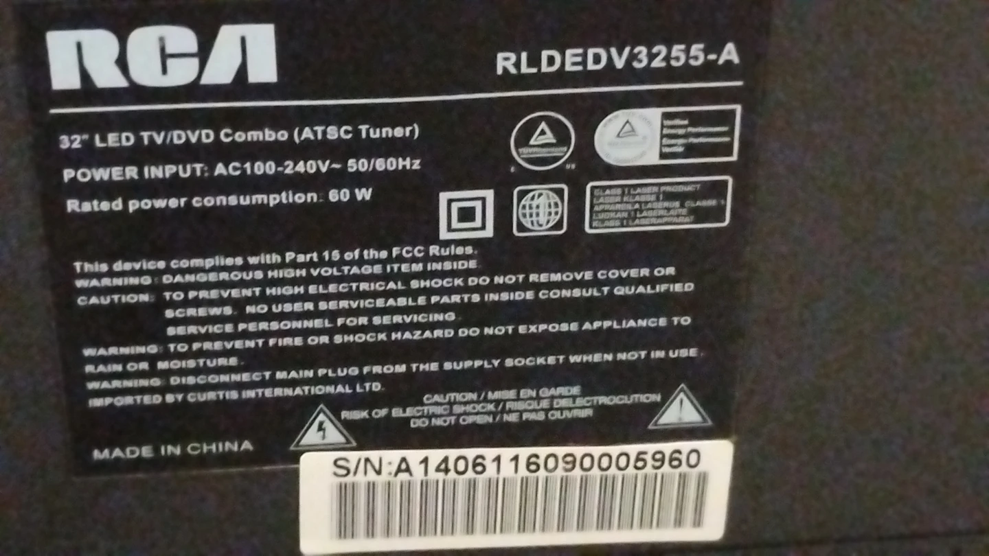 RCA 32" LED TV  (RLDEDV3255-A)