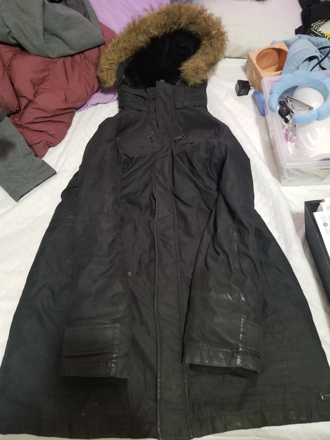 Black Parka Jacket with Fur Hood - photo 4