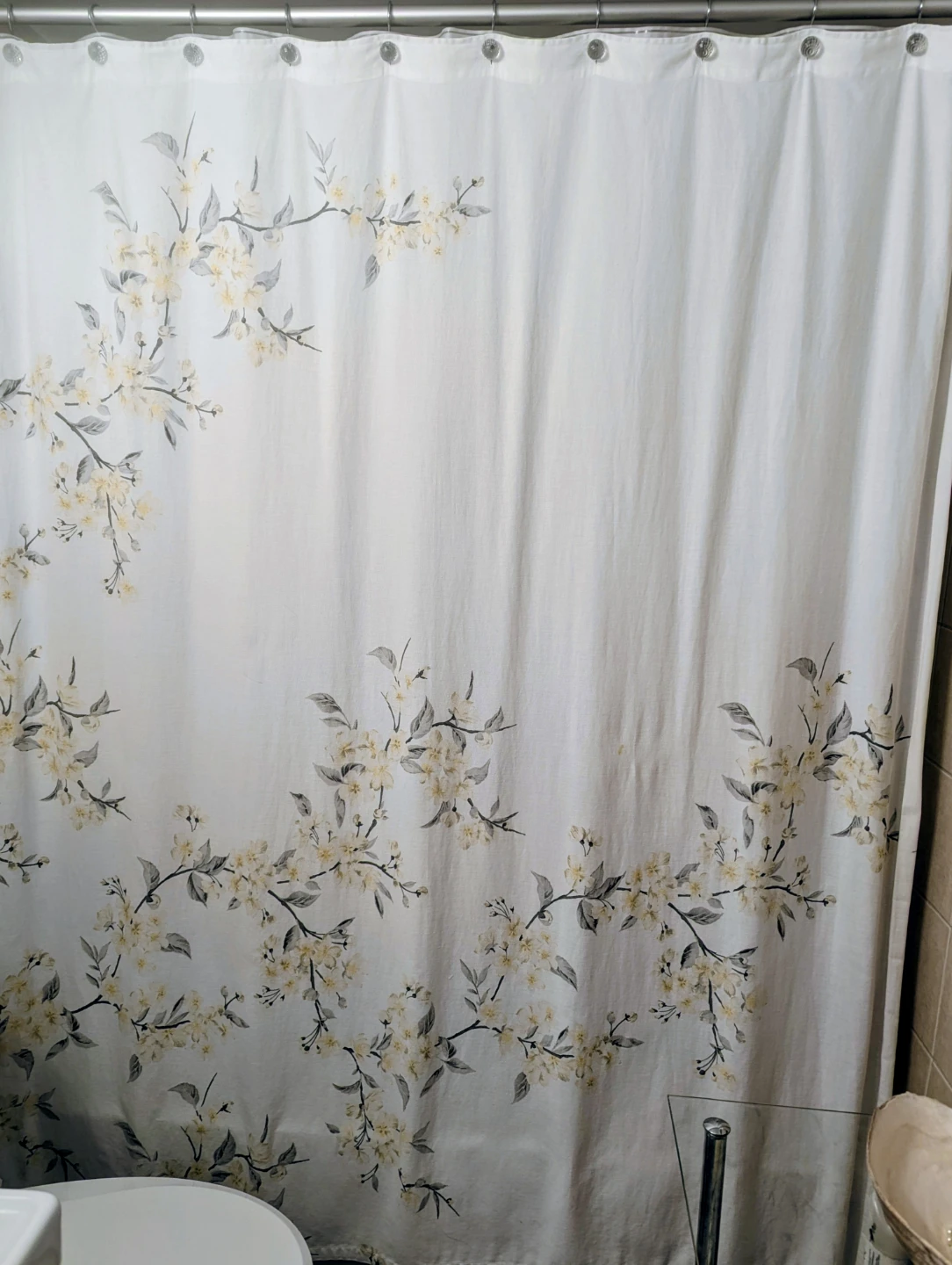 White Shower Curtain with Floral Design
