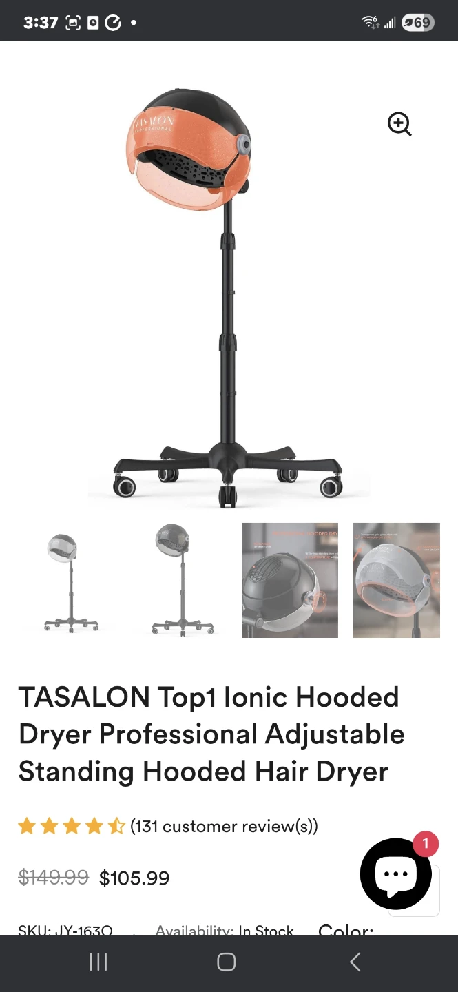 TASALON Top1 Ionic Hooded Professional Standing Hair Dryer