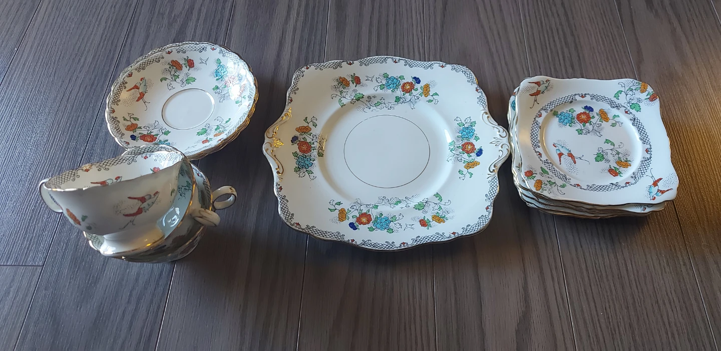Bone china cups, saucers, plates