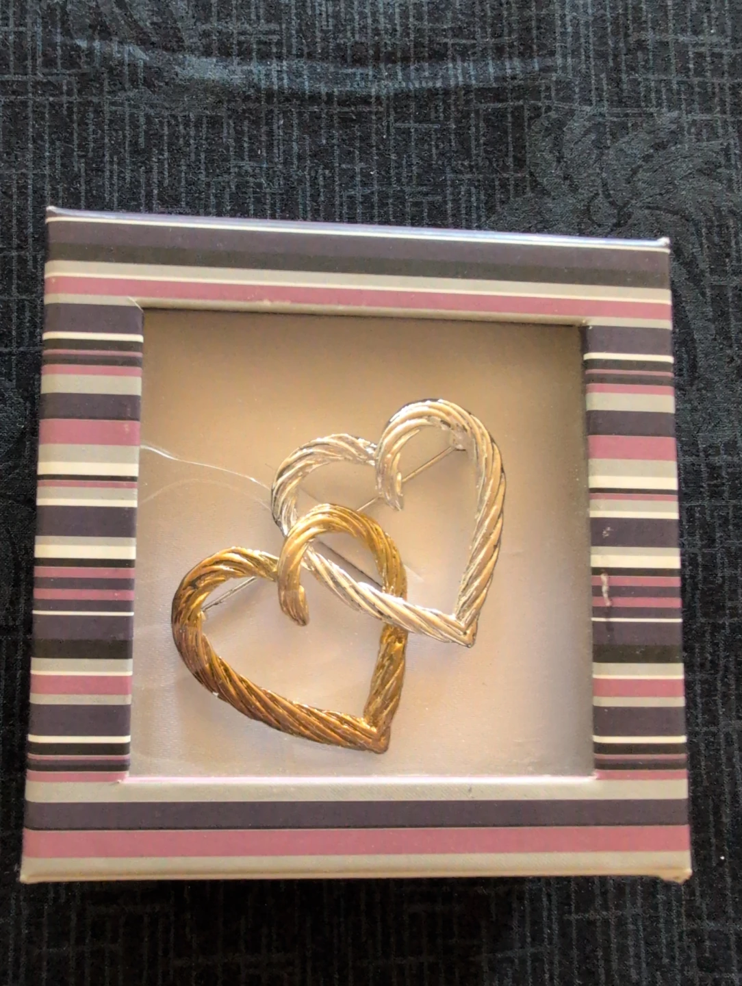 Double Heart Brooch - Gold and Silver Tone
