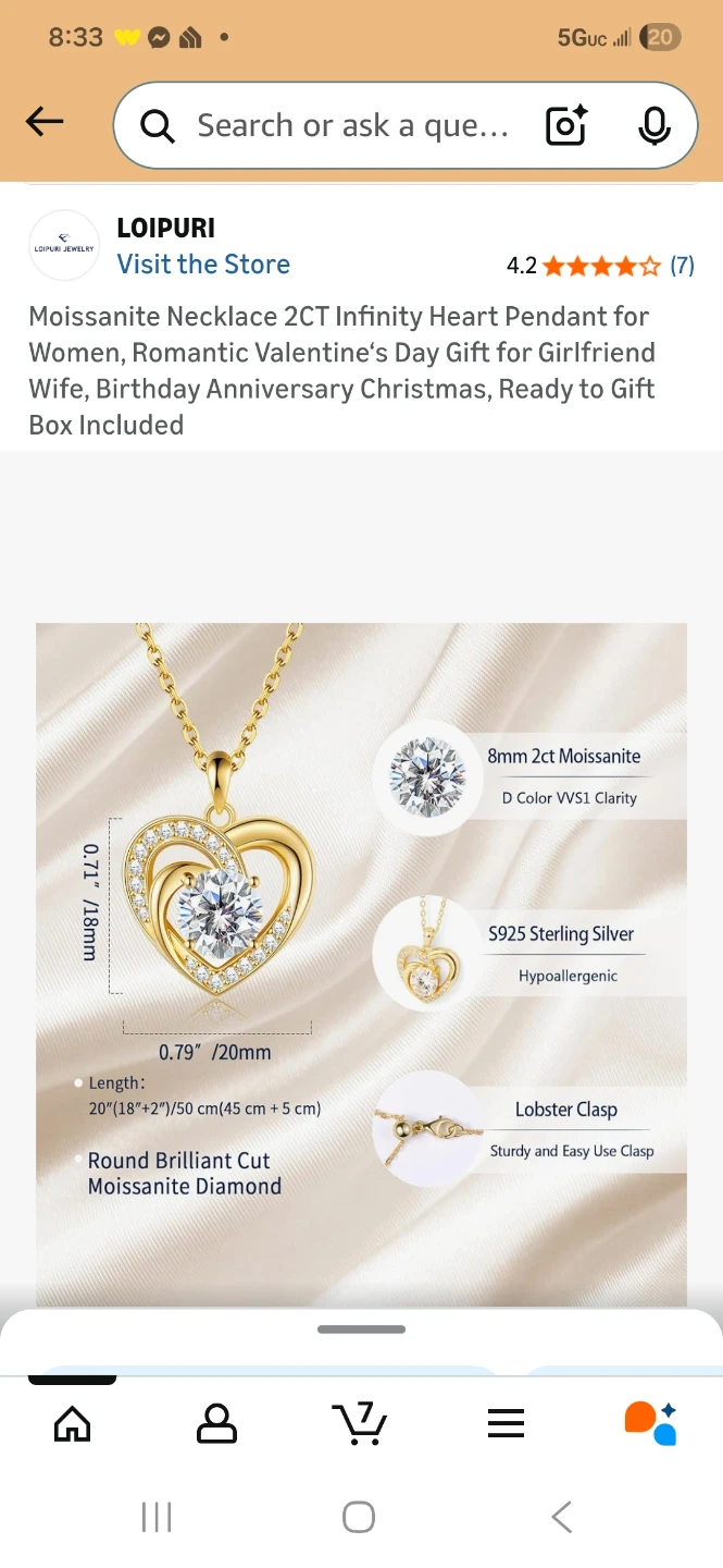 LOIPURI Moissanite Infinity Heart Necklace 2CT