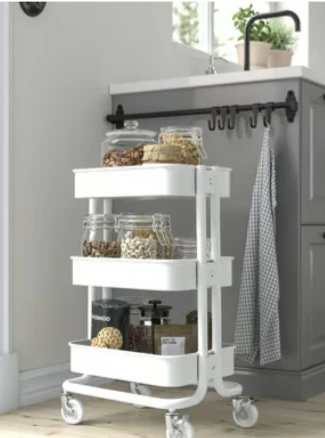 White 3-Tier Rolling Storage Cart with Bins