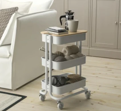White 3-Tier Rolling Storage Cart with Bins - photo 2