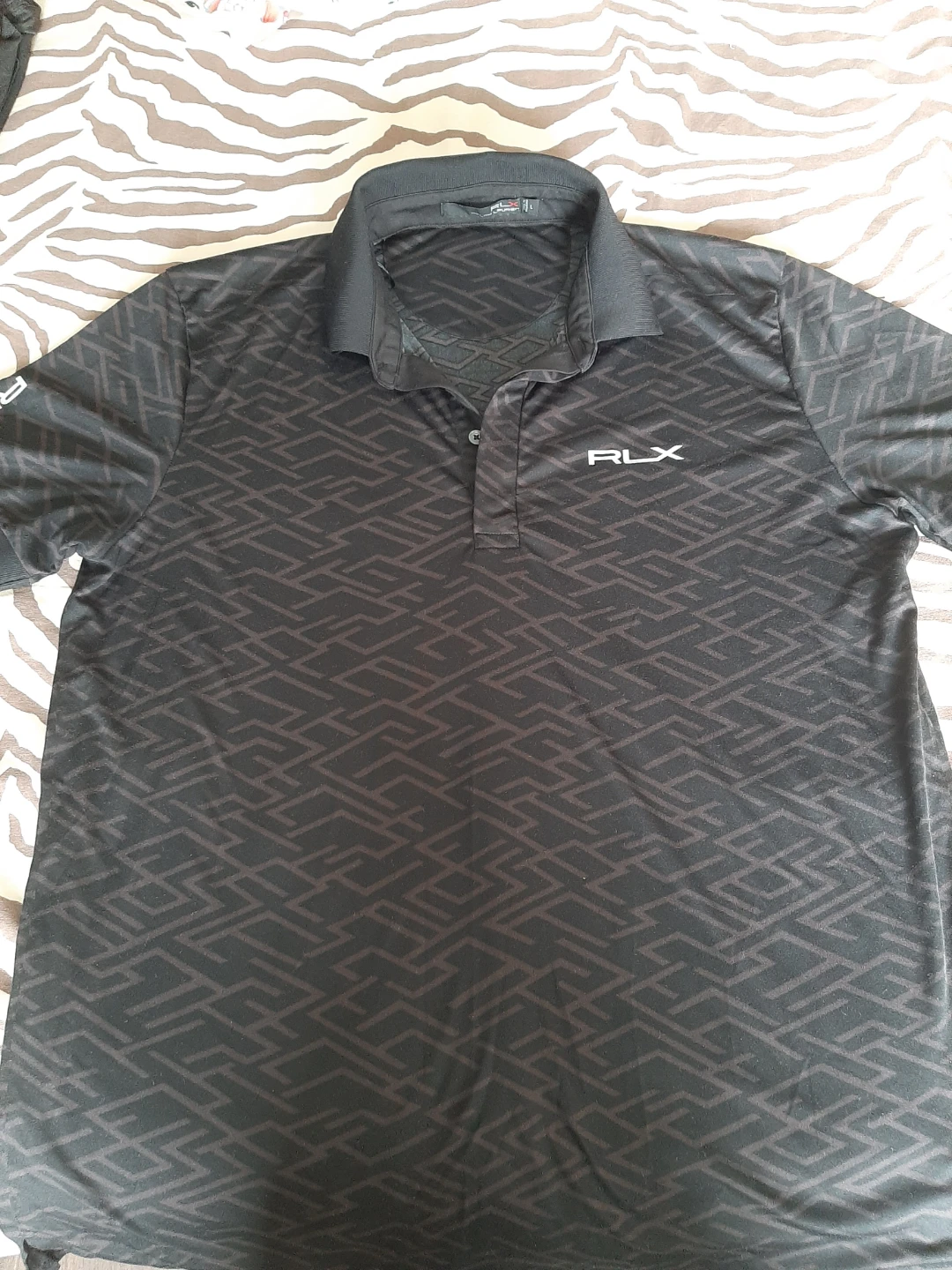 RLX Ralph Lauren Men's Black Patterned Golf Polo Shirt - Size L