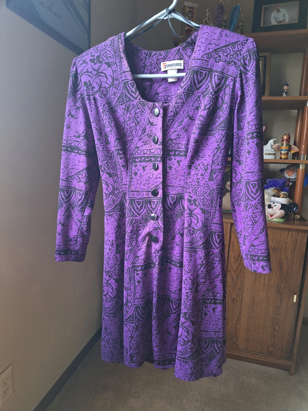 TJuniors Purple & Black Patterned Long Sleeve Dress