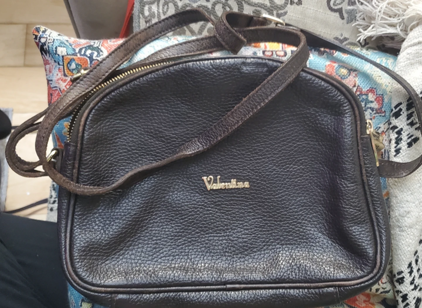 Valentina Black Leather Cosmetic Bag