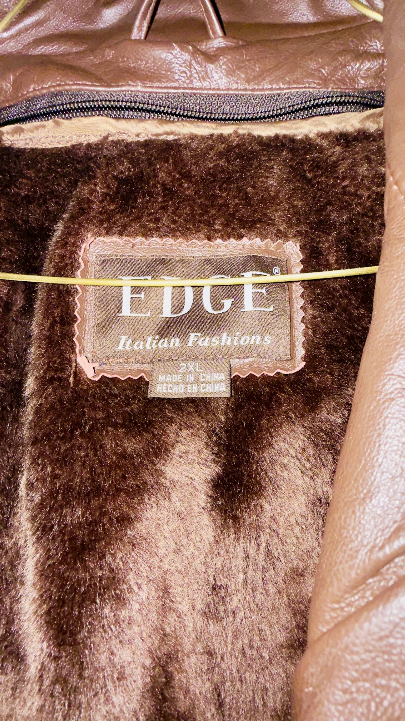 EDGE Italian Fashions Brown Leather Fur Lined Jacket 2XL - photo 5